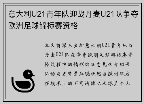 意大利U21青年队迎战丹麦U21队争夺欧洲足球锦标赛资格